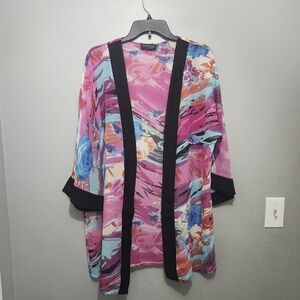 Marciano Guess Floral Kimono Cardigan with Black Trim Size S Pink